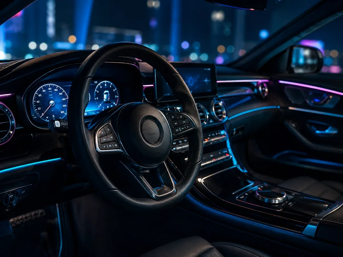 Modernes Premium-Fahrzeuginterieur bei Nacht